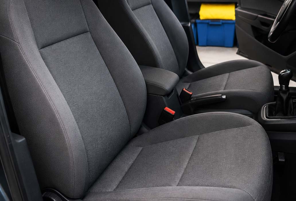 Bancos de automóvel limpos, vistos do interior